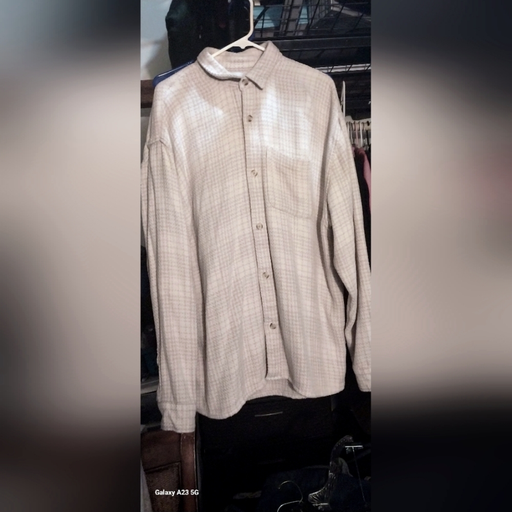 Abercrombie & Fitch  White/Tan Plaid Soft  Button Down Shirt